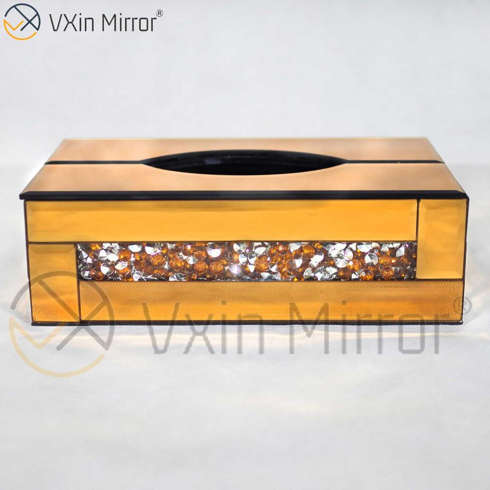 Vxin Mirror WXB-001 Коричневый Роскошный стеклянный измельченный алмазный ящик для салфеток Зеркальный ящик для салфеток