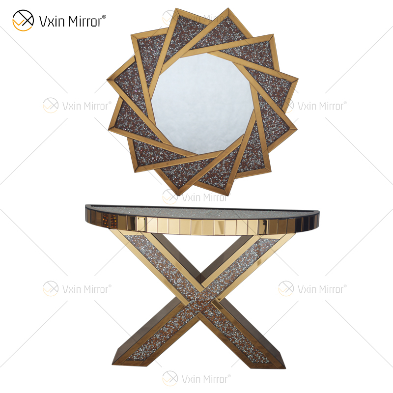 Заводская поставка Vxin Modern Home Decor Luxury Crush Diamond Зеркальный консольный стол с зеркалом