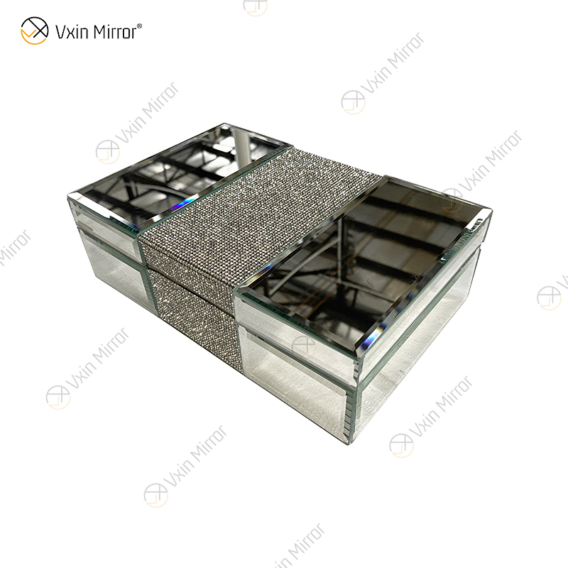 Vxin Mirror WXJB-002 Silver Elegant Glass Crystal Mirror Шкатулка для драгоценностей Зеркальная коробка для ткани