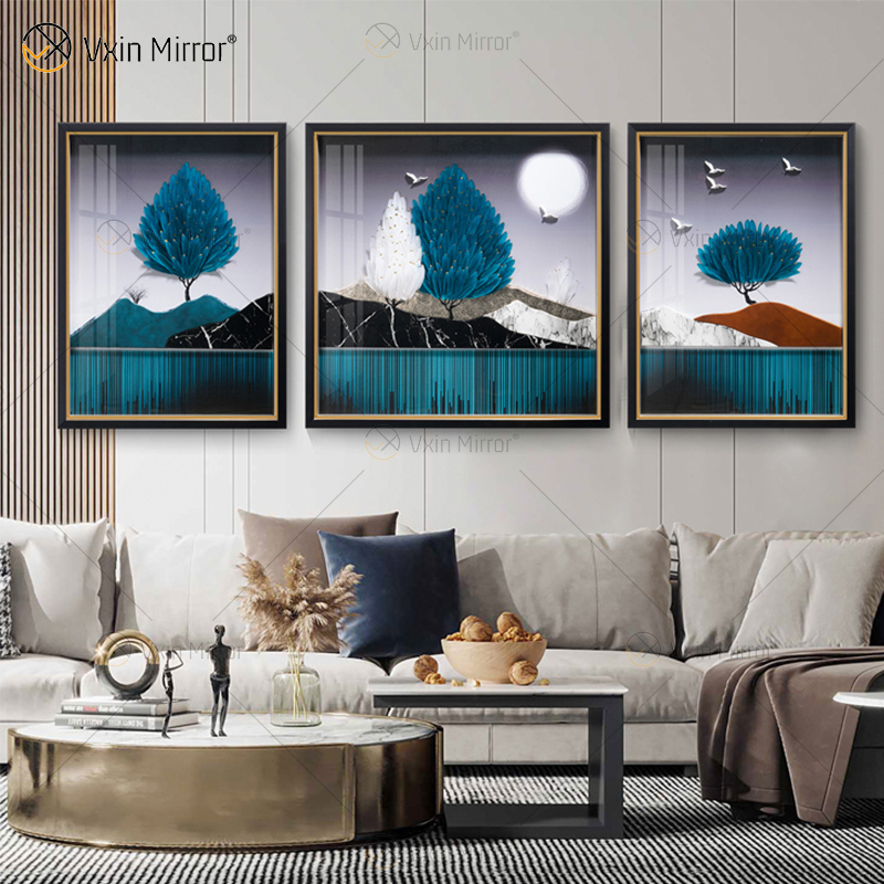 Античный стиль Vxin WXPA-003 Простота деревьев Краска Зеркало в рамке Wall Art Перо Подвесная картина для гостиной Набор для продажи