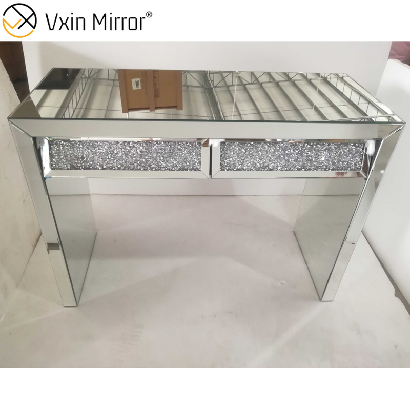 Зеркальный консольный стол VXin WXWF-710 Серебряный приставной столик с двумя ящиками из измельченного алмаза Beval