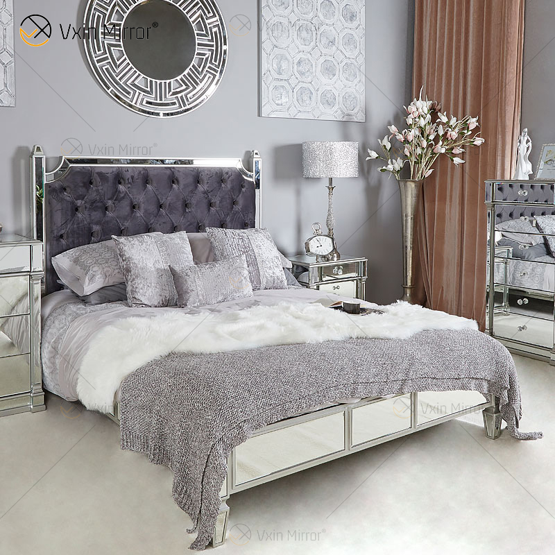 Антикварная мебель Vxin WXWF-1082 King Bed Grace Champagne Silver Frame Зеркальная суперкровать