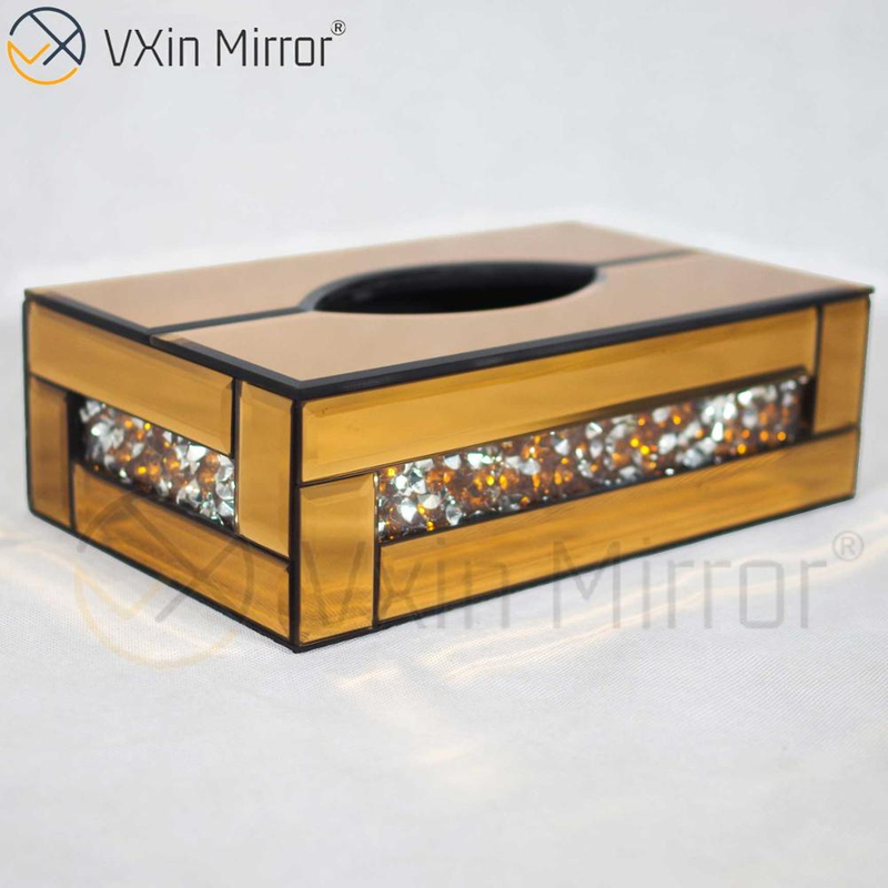Vxin Mirror WXB-001 Коричневый Роскошный стеклянный измельченный алмазный ящик для салфеток Зеркальный ящик для салфеток