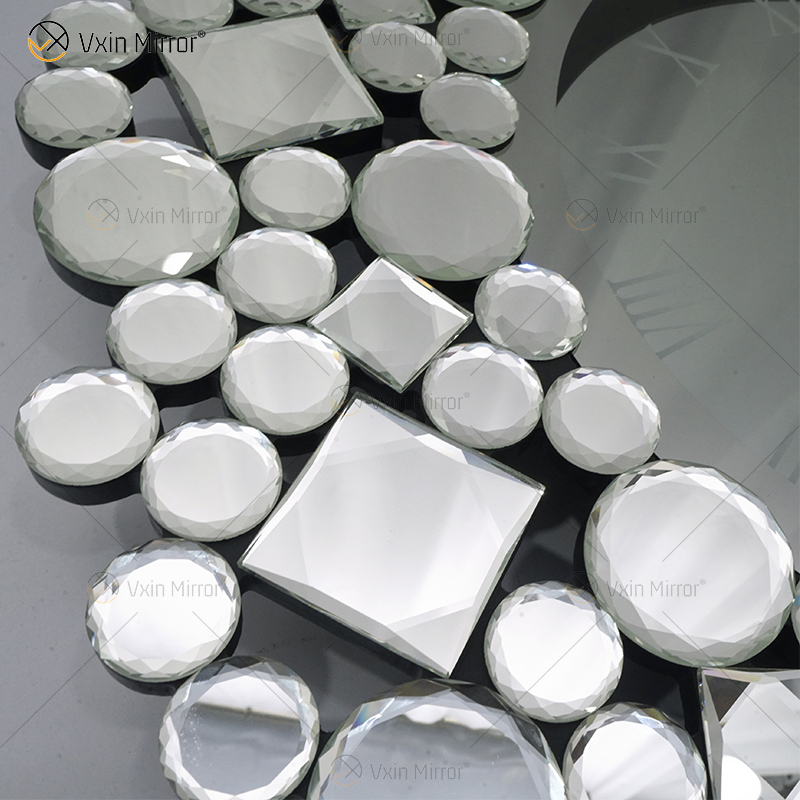 Зеркальные часы WXMC-085 Silver Wall Decor Элегантные хрустальные круглые часы