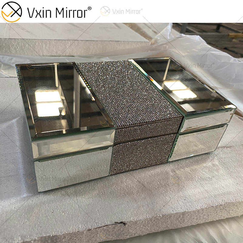 Vxin Mirror WXJB-002 Silver Elegant Glass Crystal Mirror Шкатулка для драгоценностей Зеркальная коробка для ткани