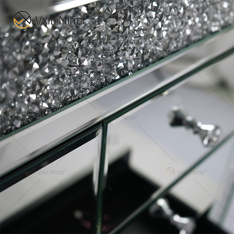 Вксин отразил серебряный измельченный алмазный прикроватный тумбочку с 5 ящиками