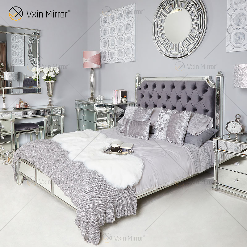 Антикварная мебель Vxin WXWF-1082 King Bed Grace Champagne Silver Frame Зеркальная суперкровать