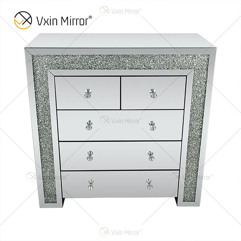 Вксин отразил серебряный измельченный алмазный прикроватный тумбочку с 5 ящиками