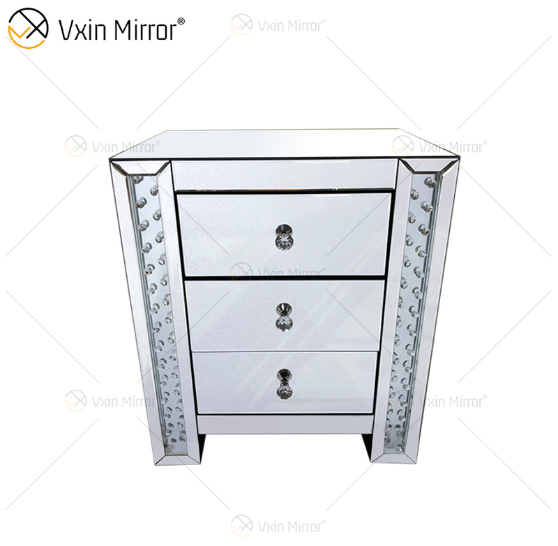 Vxin Crystal Decor WXF-274 Silver Tallboy Crystal Mirror прикроватная тумбочка с 3 ящиками Зеркальная тумбочка