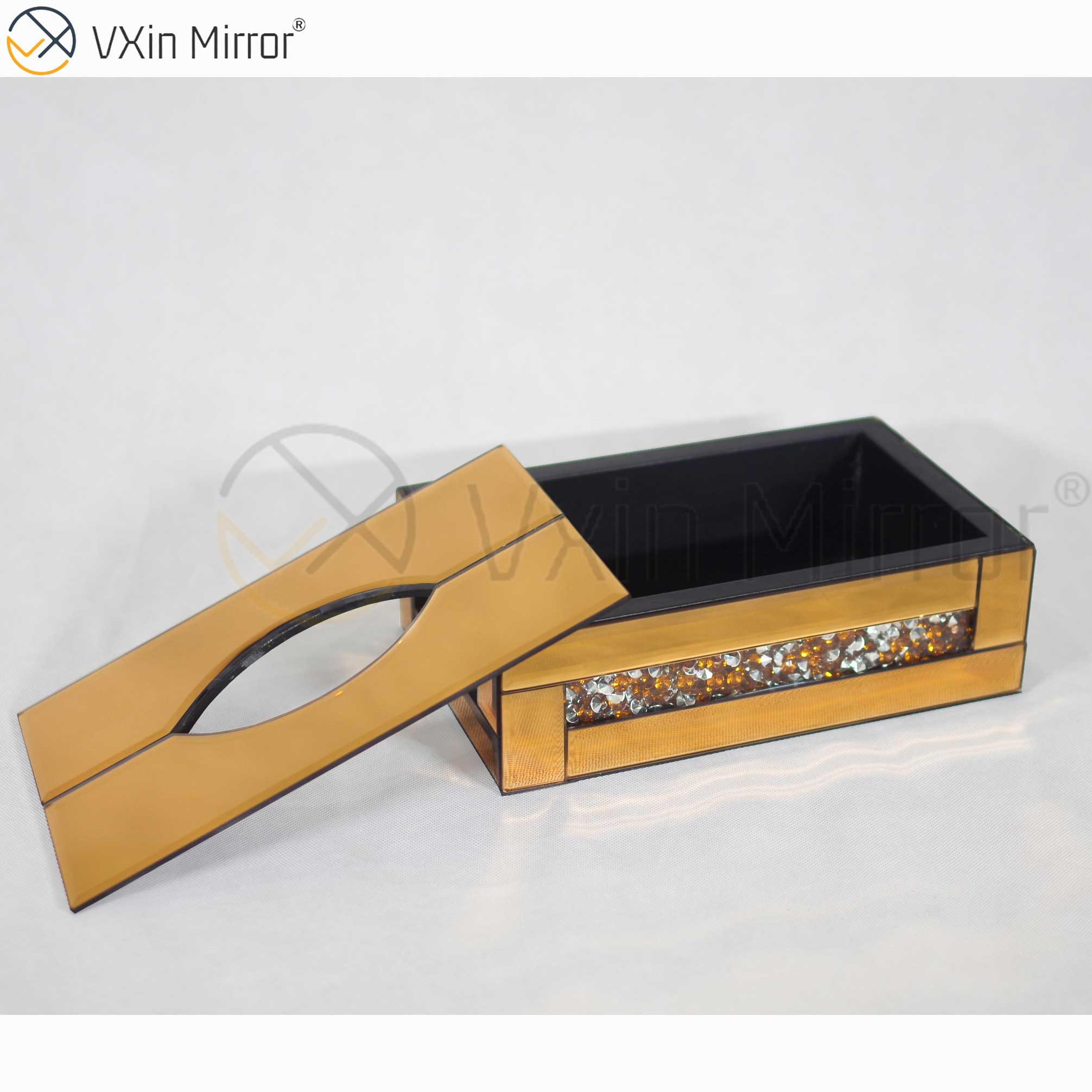 Vxin Mirror WXB-001 Коричневый Роскошный стеклянный измельченный алмазный ящик для салфеток Зеркальный ящик для салфеток