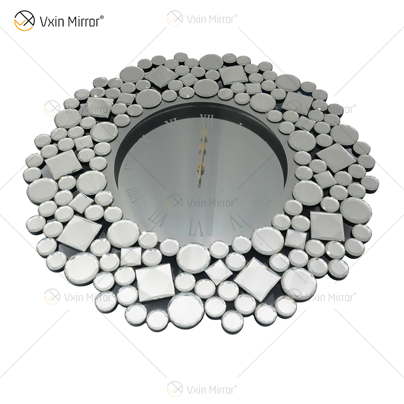 Зеркальные часы WXMC-085 Silver Wall Decor Элегантные хрустальные круглые часы
