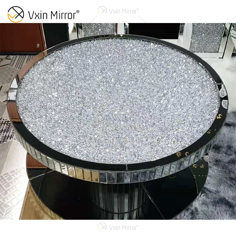 Vxin WXF-270-1 3D сверкающий бриллиантовый круглый зеркальный журнальный столик, покрытый серебром с бриллиантами