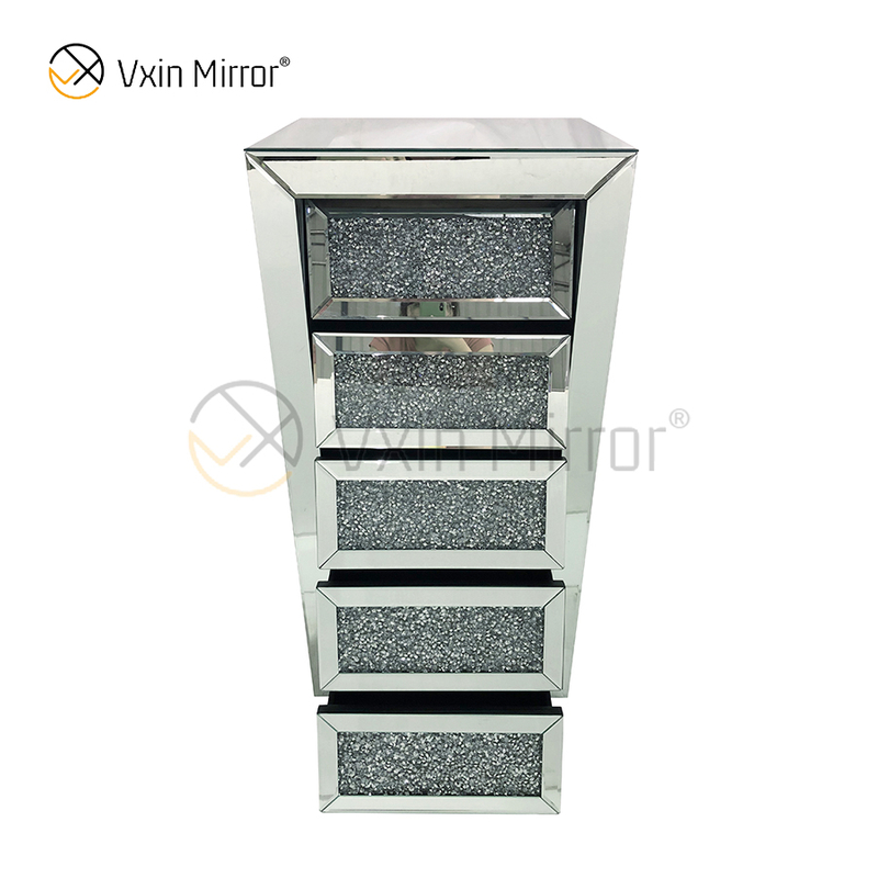 Vxin Mirror Silver Crushed WXWF-707 Diamon Nightstand Bevel Тумбочка с 5 ящиками Зеркальная прикроватная тумбочка