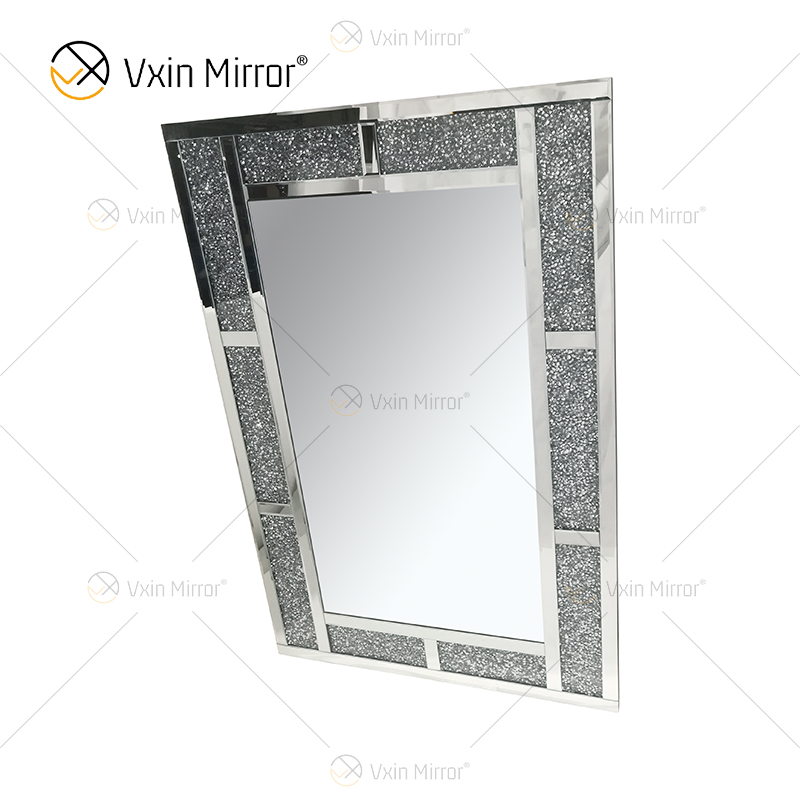 Прямоугольное популярное настенное зеркало WXM-1787 с серебряным дробленым бриллиантом