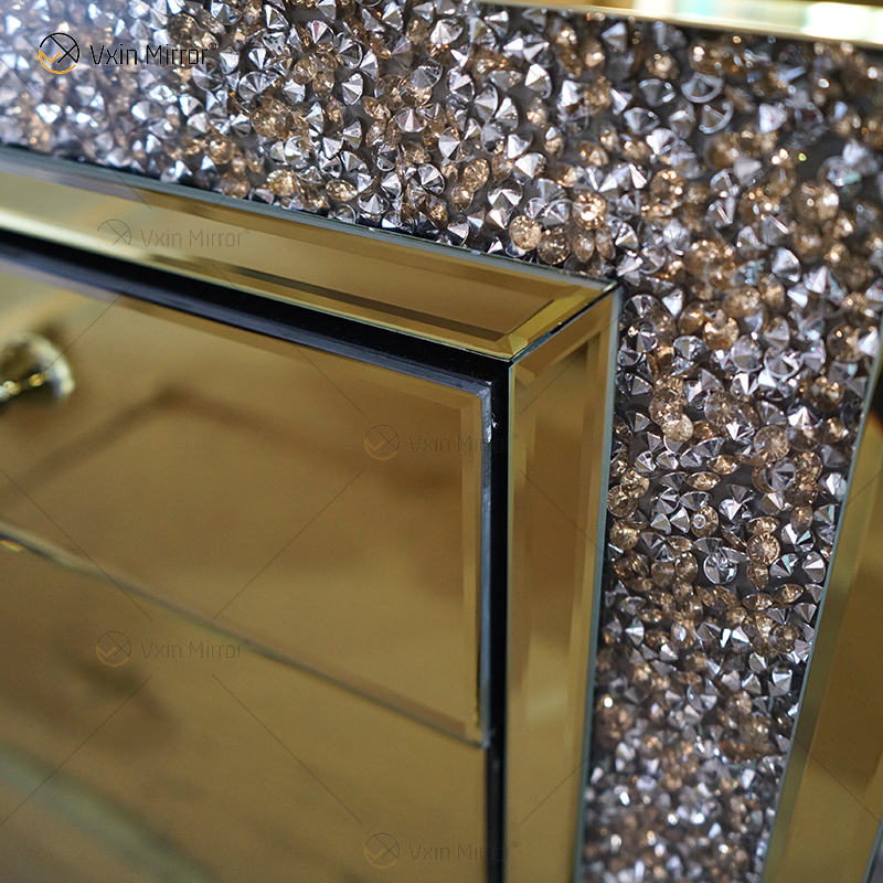 Роскошный декор WXF-099 Gold Mirored Шкаф для посуды с измельченными бриллиантами с выдвижными ящиками Muti
