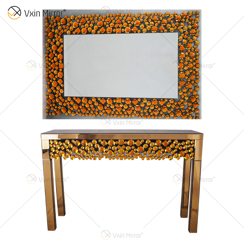 Высококачественный серебряный и коричневый современный хрустальный алмазный зеркальный консольный стол в прихожей
