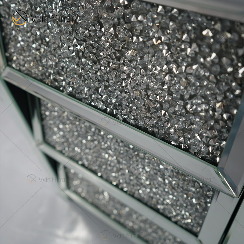 Vxin Mirror WXF-116 Silver Crystal Nightstand Bevel Зеркальная тумбочка с 3 ящиками для спальни