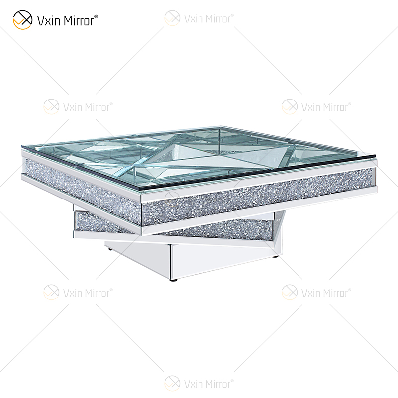 Vxin WXF-158 3D сверкающий дробленый алмазный квадратный зеркальный журнальный столик Серебряный стол из закаленного стекла