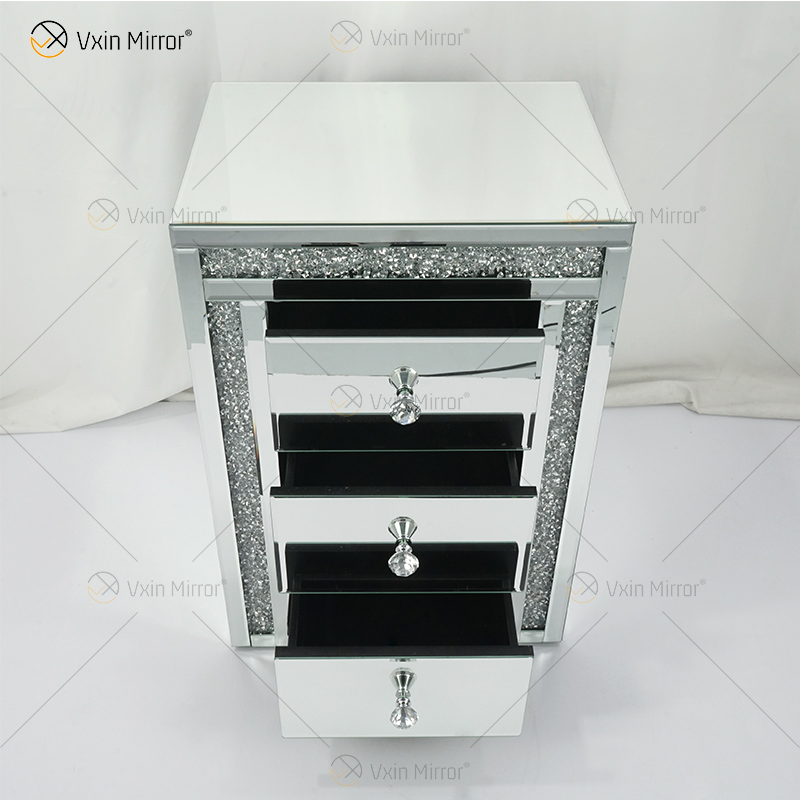 Vxin WXWF-716 Домашний современный акриловый тумбочка с 3 ящиками, зеркальный прикроватный столик