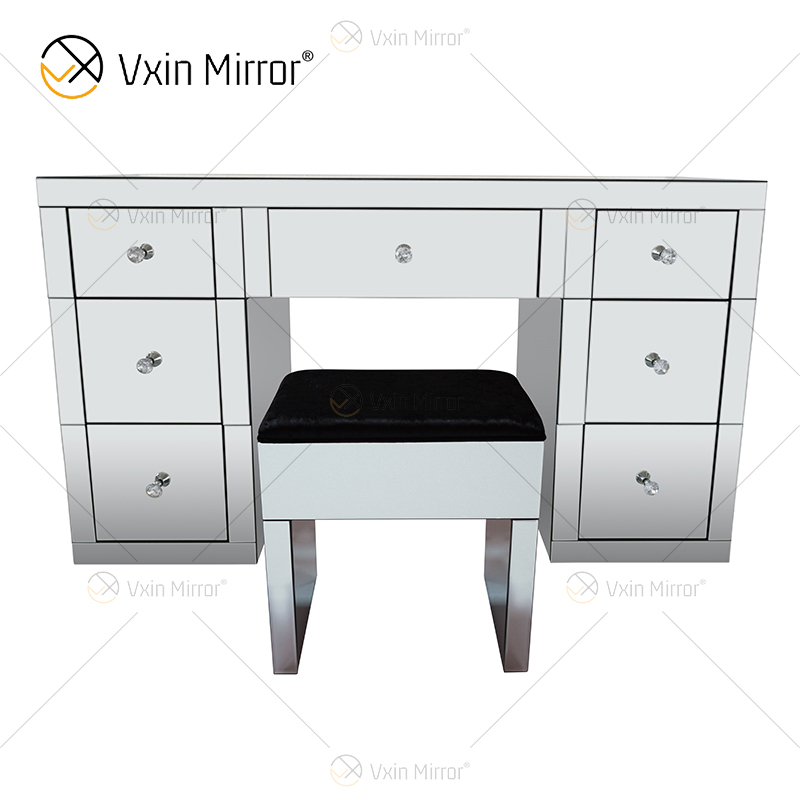 Лидер продаж, современный туалетный столик WXF-125 и 126 с зеркальным покрытием, 7 выдвижных ящиков и табурет для разборки