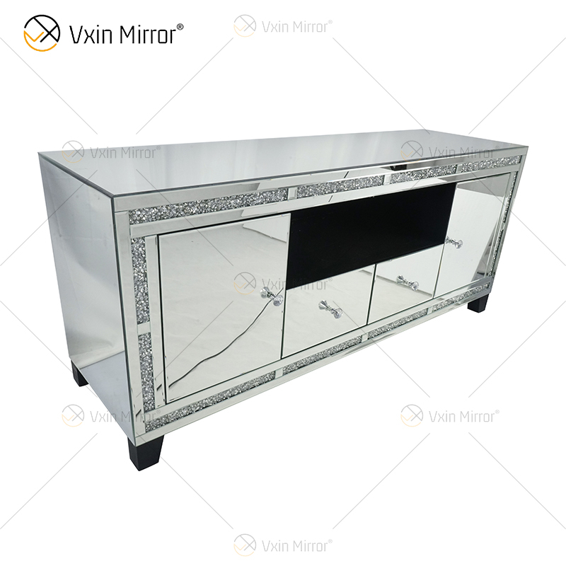 Vxin Mirror Furniture Щебень Алмазный серебряный шкаф для телевизора Зеркальные подставки под телевизор с 2 ящиками
