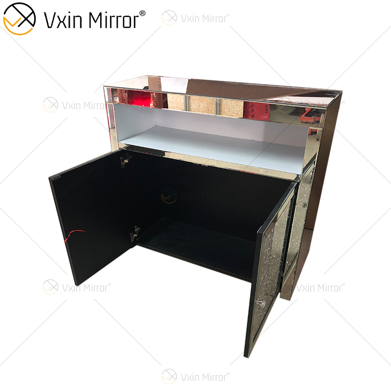 Светодиодный стеклянный декор WXF-2123 Серебряный современный шкаф из дробленого зеркала с выдвижными ящиками Muti