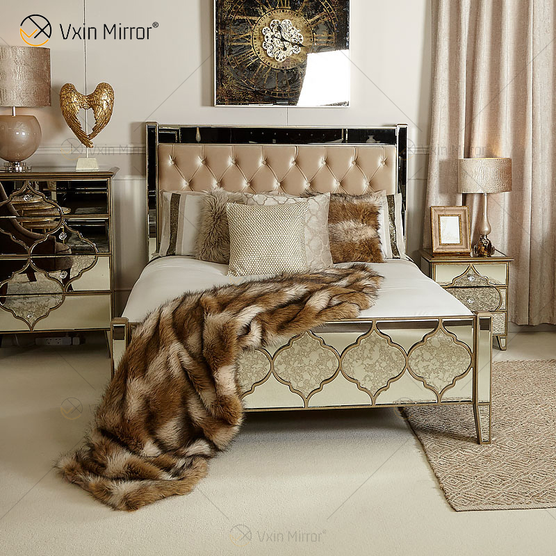 Антикварная мебель Vxin WXWF-1088 King Bed Grace Golden Frame Зеркальная суперкровать
