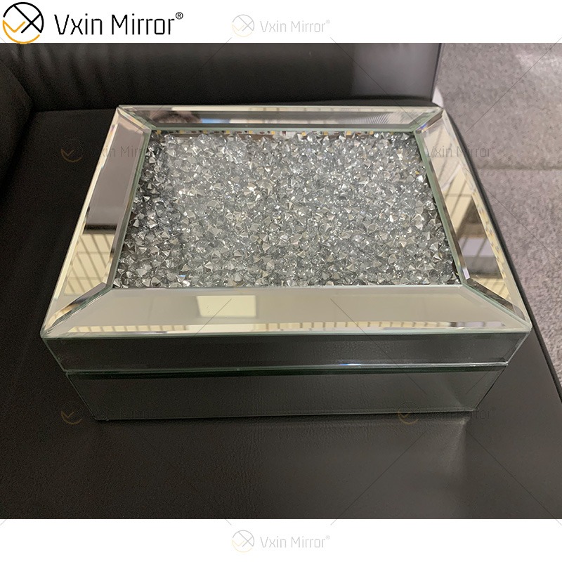 LED VXin Home Decor Шкатулки для драгоценностей Серебряный стеклянный щебень Алмазная Современная зеркальная шкатулка для драгоценностей со светодиодной подсветкой