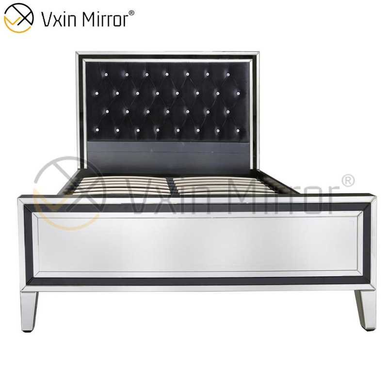 Vxin Mirror Furniture WXWF-1081Black Frame Серебряная стеклянная зеркальная двуспальная кровать Зеркальная кровать