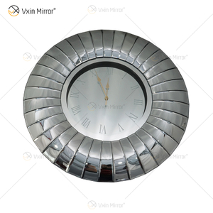 Зеркальные часы WXMC-087 Silver Bending Wall Decor 3D Elegant Crystal Round Clock