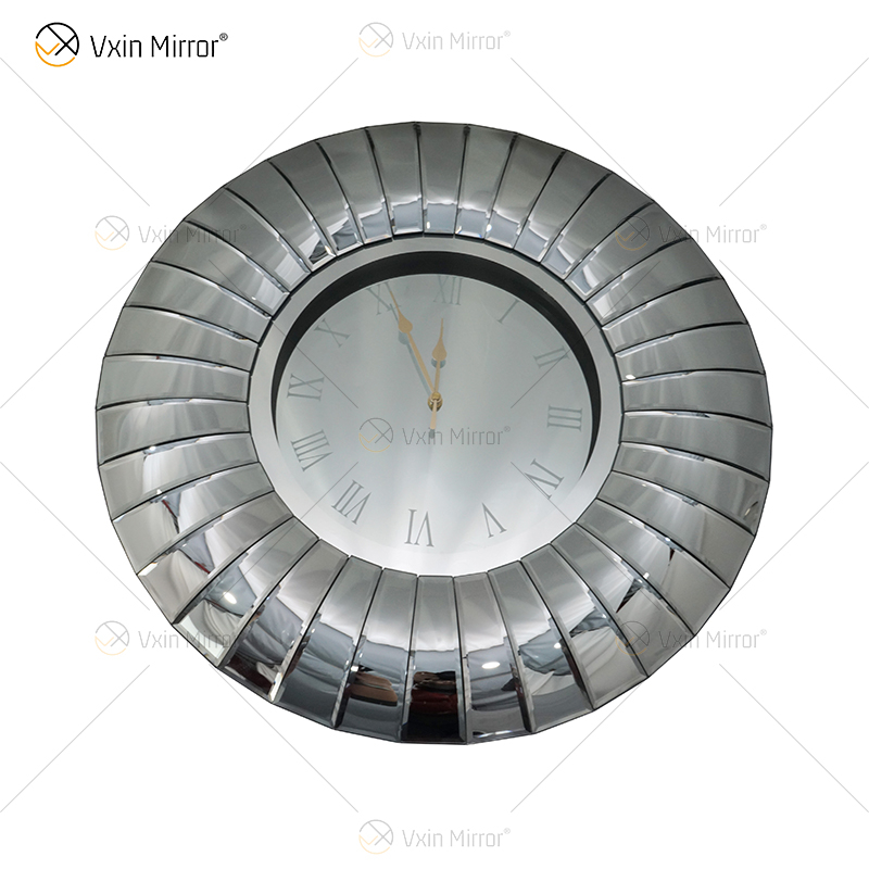 Зеркальные часы WXMC-087 Silver Bending Wall Decor 3D Elegant Crystal Round Clock