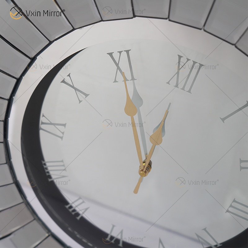 Зеркальные часы WXMC-087 Silver Bending Wall Decor 3D Elegant Crystal Round Clock