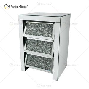 Vxin Mirror WXF-116 Silver Crystal Nightstand Bevel Зеркальная тумбочка с 3 ящиками для спальни