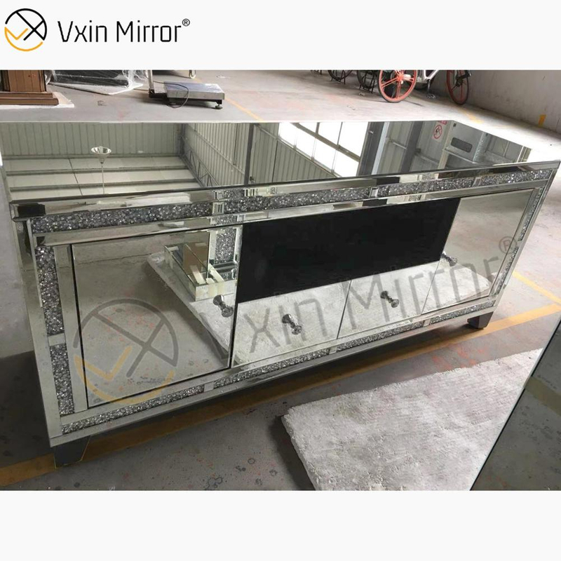 Мебель для зеркала Vxin Современная мебель из дробленого алмаза Серебряное зеркало Fireplce TV Стенды с 2 дверями