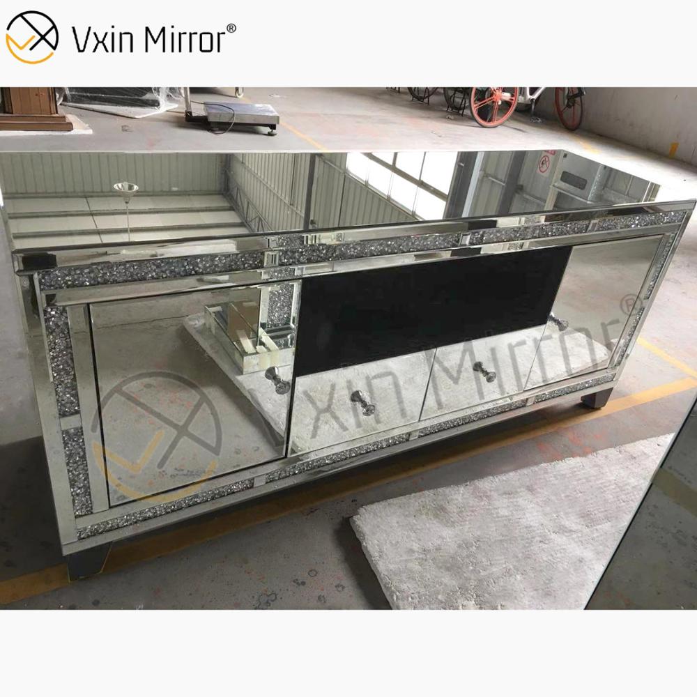Мебель для зеркала Vxin Современная мебель из дробленого алмаза Серебряное зеркало Fireplce TV Стенды с 2 дверями