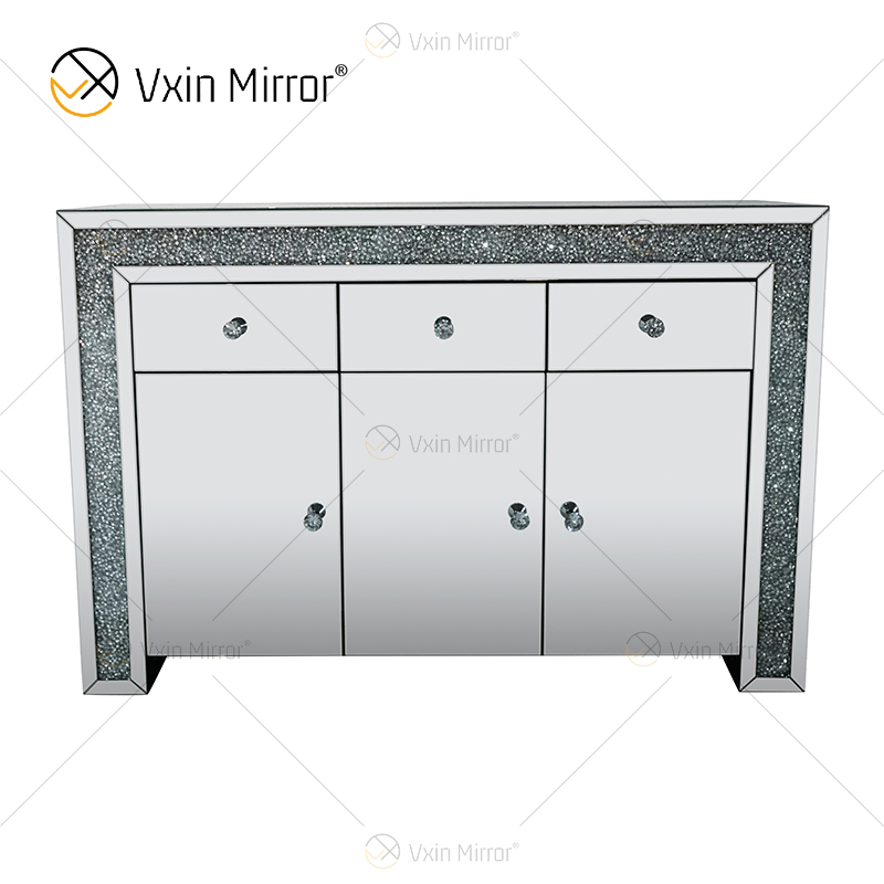 Дешевые шкафы WXF-099-1 с выдвижными ящиками Crush Diamond Silver Home Decoration Cabinet