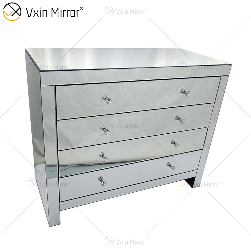 Glass Decor WXF-243 Серебряный современный зеркальный шкаф с выдвижными ящиками Muti