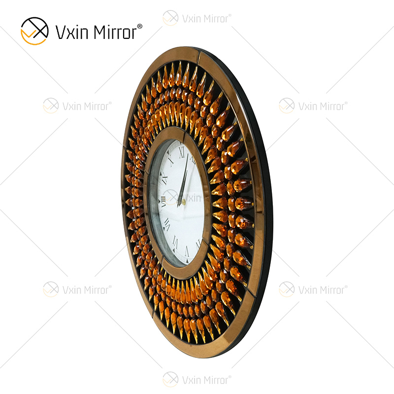 Горячие продажи Silver WXC-071 Crystal Golden Brown Современные зеркальные настенные часы