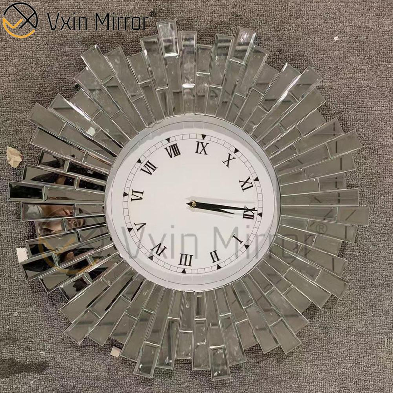 Anti Drop Package Vxin WXMC-008 Современные серебряные зеркальные настенные часы с кристаллами