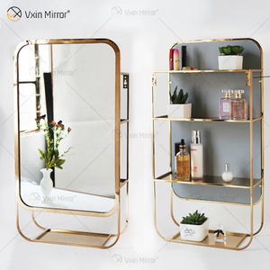 Vxin Factory Supply Silver Wall Decor Серебряный металлический стеллаж для хранения Зеркальная прямоугольная настенная полка