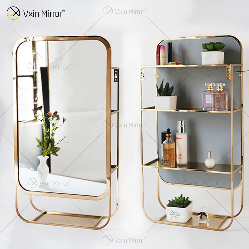 Vxin Factory Supply Silver Wall Decor Серебряный металлический стеллаж для хранения Зеркальная прямоугольная настенная полка