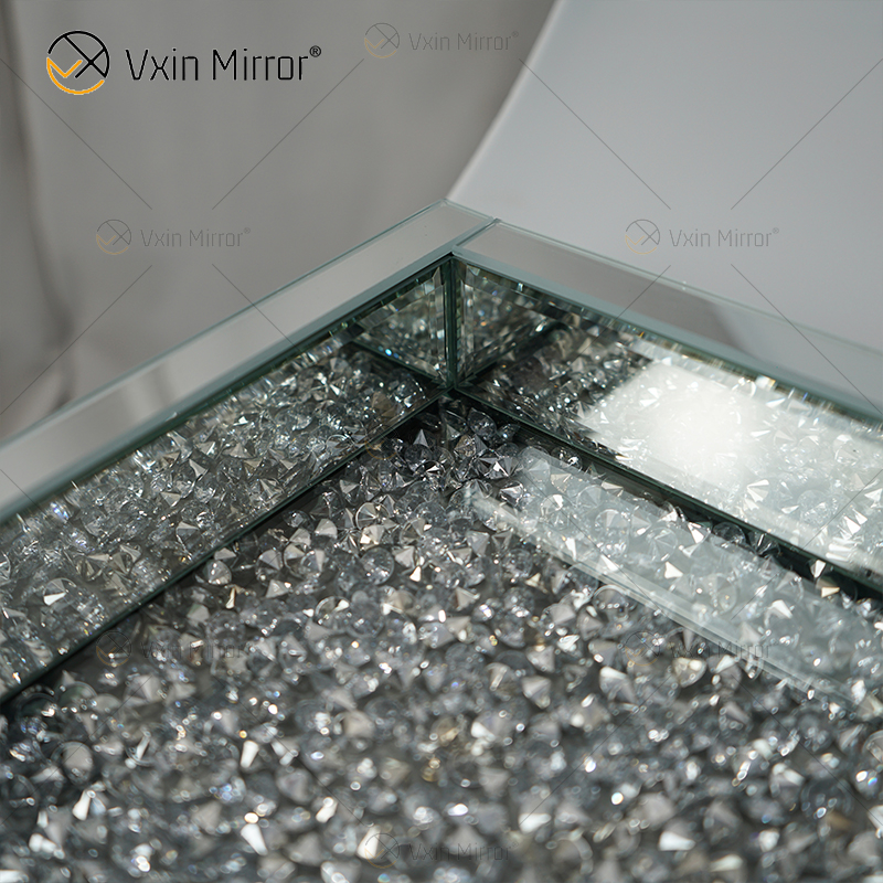 Горячие продажи WXMT-019 Modern HomeDecor Серебряный щебень из алмазного стекла Квадратные зеркальные подносы