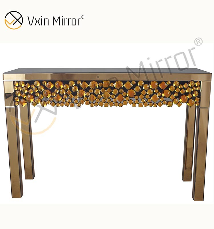 Высококачественный серебряный и коричневый современный хрустальный алмазный зеркальный консольный стол в прихожей