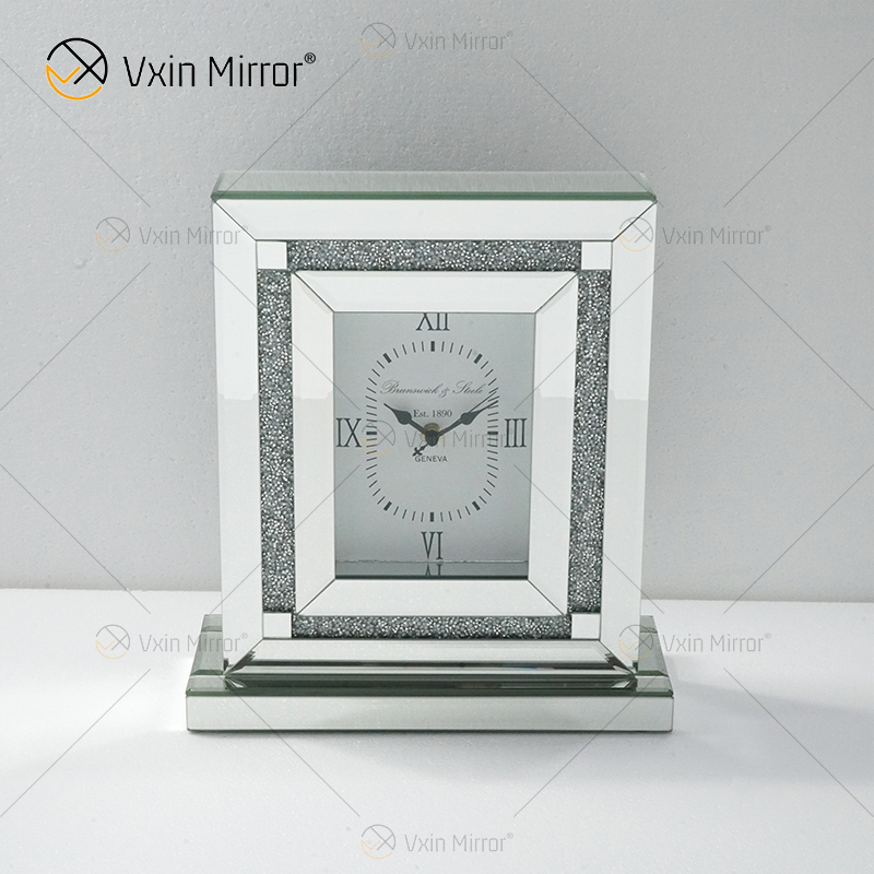 Новый заводской дизайн WXMC-080 Crystal Silver Mirror Прямоугольные настольные часы