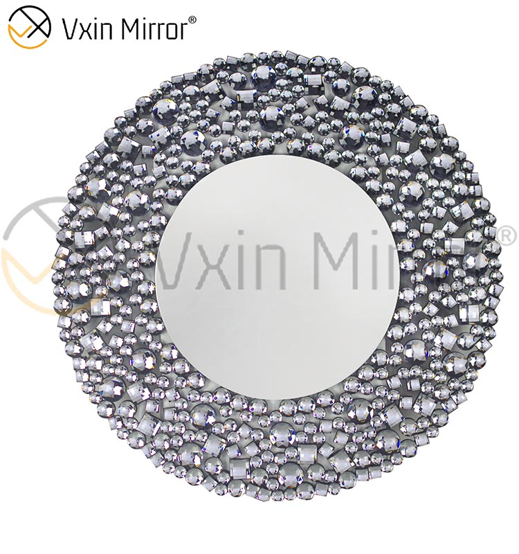 Золотая роскошная отделка стен Серебряное хрустальное стекло Стена Круглое подвесное зеркало