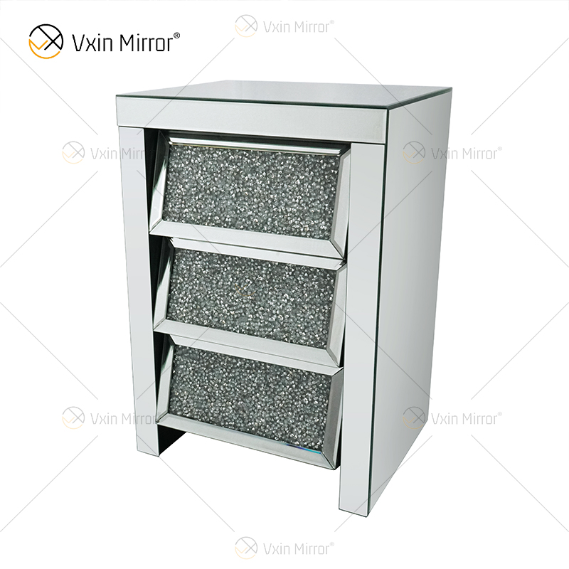 Vxin Mirror WXF-116 Silver Crystal Nightstand Bevel Зеркальная тумбочка с 3 ящиками для спальни