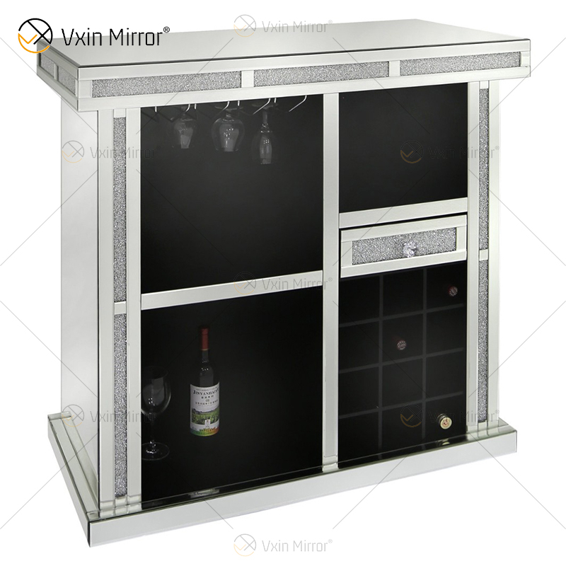 Vxin Home Decor WXF-142 Серебряный зеркальный шкаф для вина с дробленым бриллиантом и одним ящиком