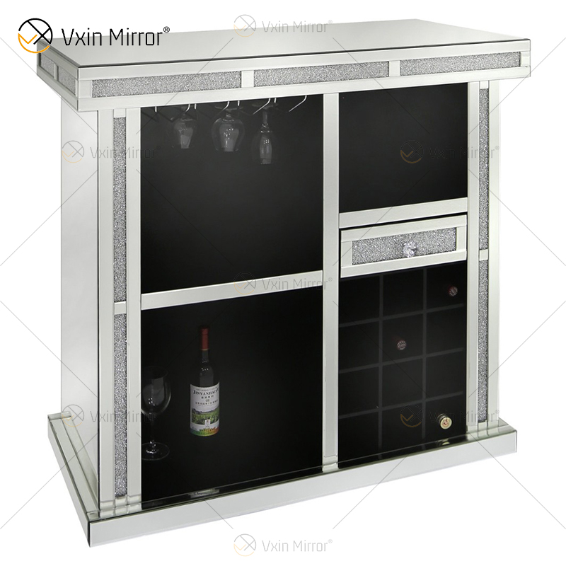 Vxin Home Decor WXF-142 Серебряный зеркальный шкаф для вина с дробленым бриллиантом и одним ящиком
