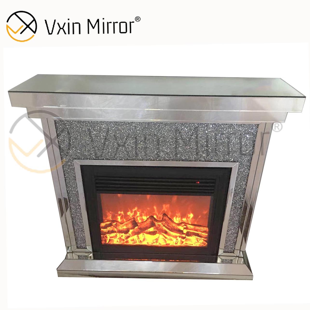 Домашний декор Крытый роскошный хрустальный дробленый алмазный зеркальный камин с вставкой горячего ветра в мебель для гостиной WXWF-042