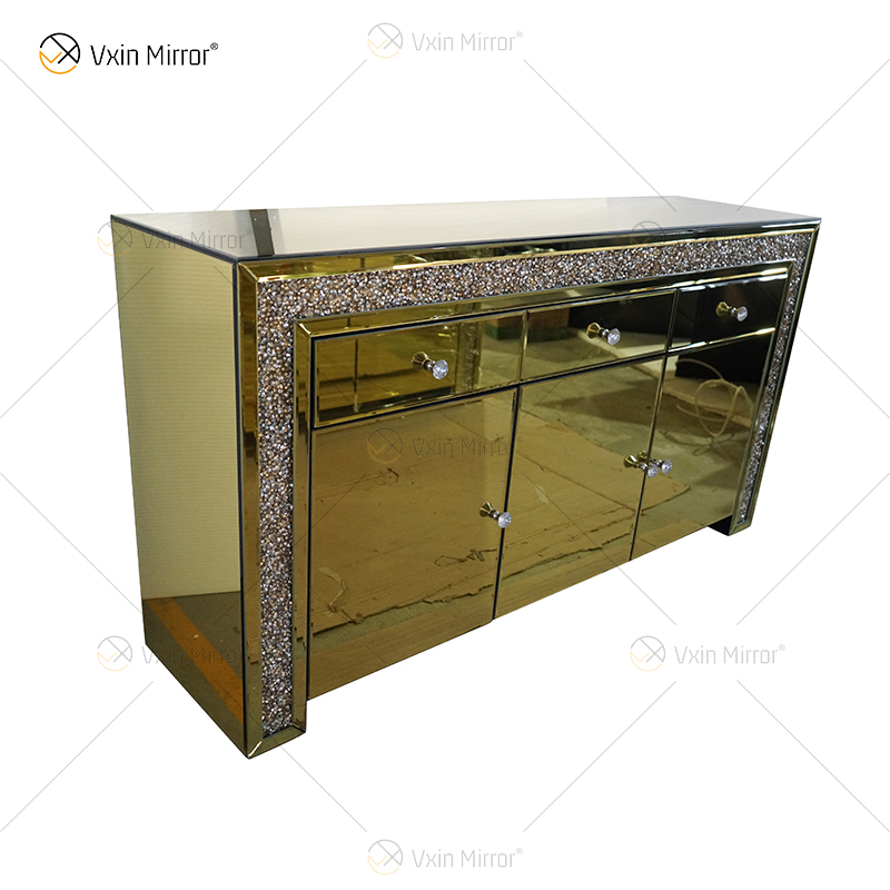 Роскошный декор WXF-099 Gold Mirored Шкаф для посуды с измельченными бриллиантами с выдвижными ящиками Muti